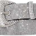 WHIPPY Rhinestones Leather Belts for Women Disco Bling Studded Belt for Jeans Pants Western Cowgirl Shiny Waist Belt (Silver, M)