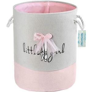 LANGYASHAN Laundry Basket Canvas Collapsible Organizer Storage Basket for Boys Girls Laundry Hamper Toy Bins Gift Baskets Bedroom Clothes Children Nursery (Pink Lace)