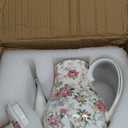 Tea Pot, Porcelain Teapot 37oz,tea pots for tea party,Tea Infuser Pots for Blooming loose Leaf Tea (White with flower)