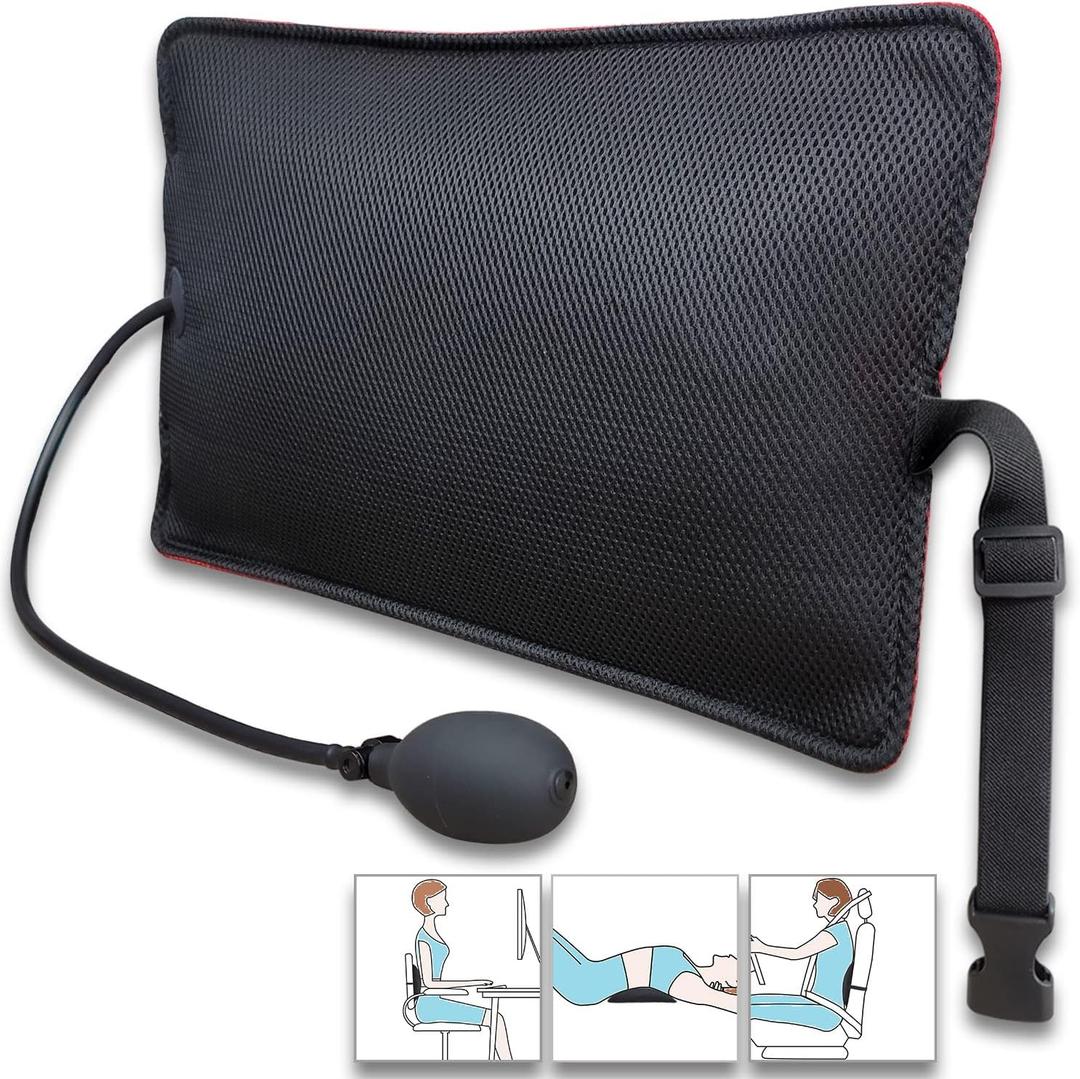 Inflatable Lumbar Support Pillow for Office Chair and Car Seat, Back Support Cushion with Air Pump for Reducing Lower Back Pain
