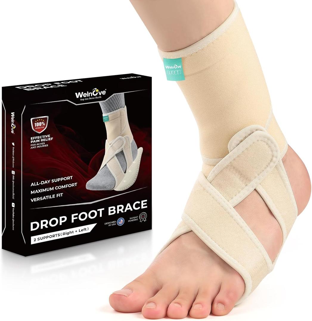 Welnove 2 Pack Drop Foot Brace with Arch SupportAFO Brace for Walking Relieve The Instability of Lower Limbs by Foot Drop, MS, TBI, Spinal Cord Injury, Cerebral Palsy(Beige, Include Left and Right)