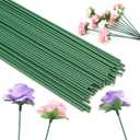 Green Floral Wire Stems, 50 Pieces, Thick Flower Rose Bud Sticks, 8 Inches