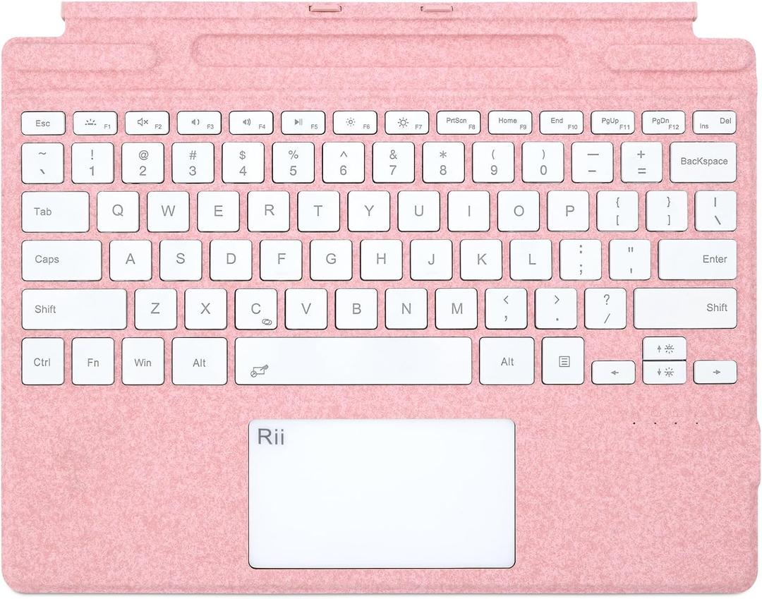 Rii Surface Pro Type Cover,Ultra-Slim Portable Bluetooth Wireless Keyboard with Touchpad,7 Color Backlit,Compatible with Surface Pro-8/9/X Only (Pink)