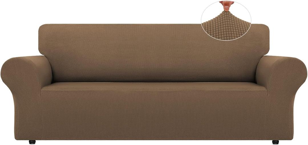 LURKA Stretch Oversized Sofa Slipcovers 1 Piece Couch Covers for 3 Cushion Couch Sofa Furniture Protector Full Sofa Covers with Elastic Bottom for Kids and Pet (Camel, X-Large)