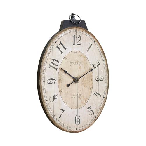 UPPER DECOR Large Oval Wall Clock, Vintage French Decorative Wall Clock with Arabic Numerals, Rustic Farmhouse Antique Wall Clock for Living Room Bedroom Kitchen Home Decor