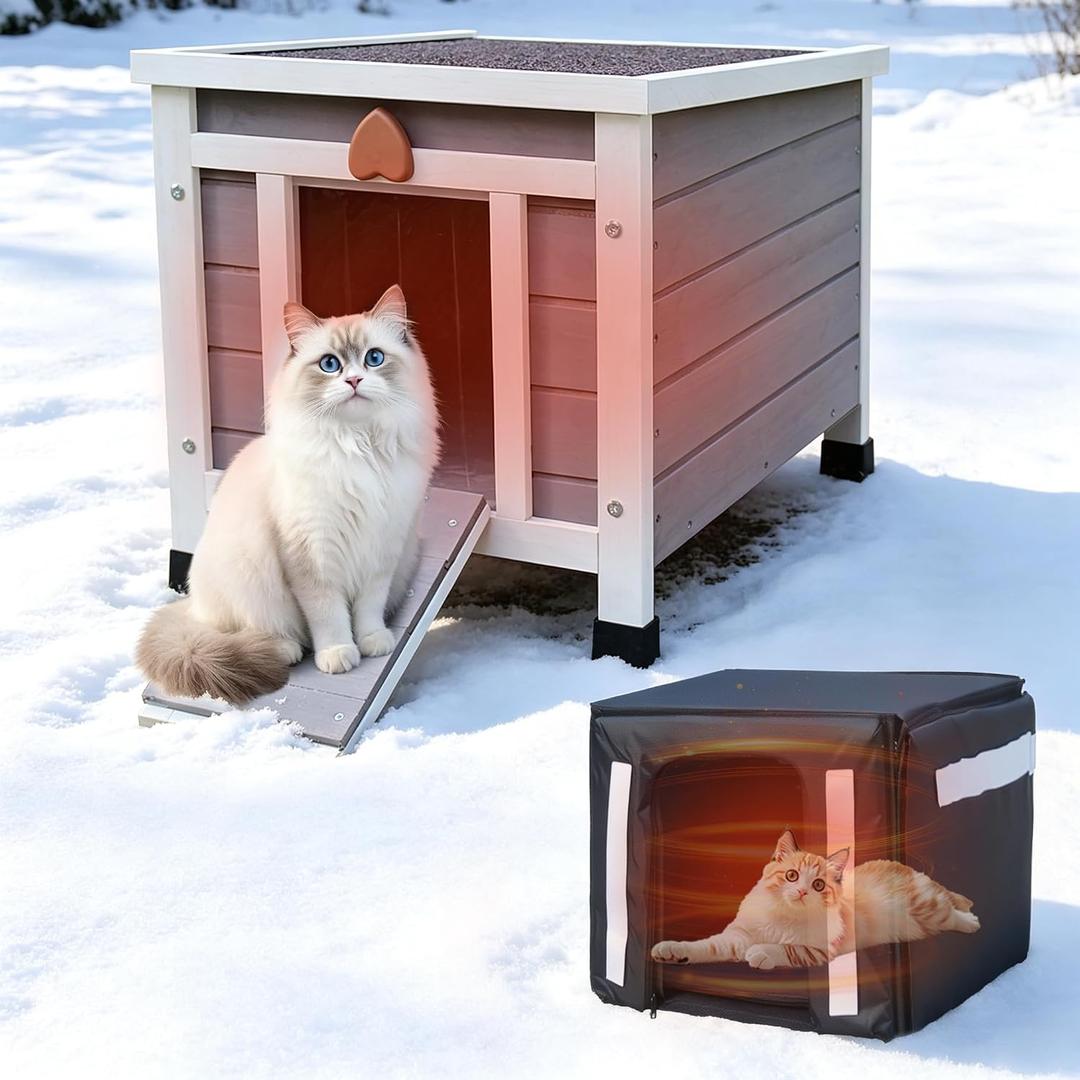 Cat House for Outdoor Cats, Insulated Outdoor Cat House with Liner, 20"D x 17"W x 16.5"H
