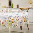 Round Spring Tablecloth 70 inches - Floral Spring Decorations for Home - Water Resistant Table Cloth Blooming Flower Decor for Home, Table, Party
