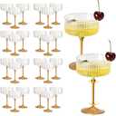 XUWAIDSGN 50 Pcs Champagne Martini Glasses 9 Oz with Gilded Removable Gold Rim Coupe Glasses Pink Martini Glasses Plastic Mimosa Vintage Coupe Glasses Set For Wedding Anniversary (50, Ribbed Gold)