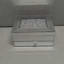 2 Layer Mirror Glass Jewelry Box with Crushed Diamond Decor, Velvet-Lined Trinket Organizer for Rings Earrings Necklaces Bracelets - Elegant Treasure Chest Storage Case for Women Girls (Silver)