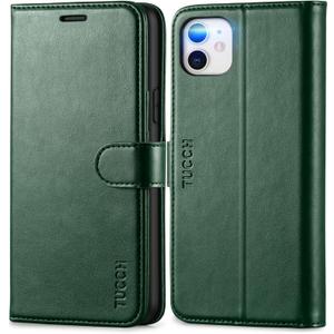 TUCCH Wallet Case for iPhone 11, [TPU Shockproof Inner Shell], PU Leather [RFID Blocking] Card Holder Magnetic Stand Protective Cover Compatible with iPhone 11 6.1" 2019, Midnight Green