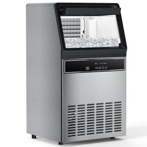 Ice Maker, 100Lbs/Day Commercial Ice Machine, Stainless Steel Ice Cube Machine with 24-Hour Timer, Self-Cleaning, Ideal for Restaurant, Bars, Cafe and Offices