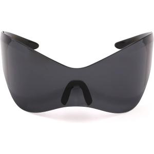 Oversized Futuristic Sunglasses for Men Women Alien Wrap Around Shield Fashion Chic Mask Sun Glasses Shades (A2 Black)