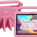 CWOWDEFU Kids Tablet,Android 14 Tablet for Kids 10 inch,with Family Link Parental Control,8GB+128GB Up to 1TB,WiFi 6,GMS,Learning Tablets for Toddlers,Shockproof EVA Case (Pink)