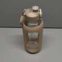 SIEROZUR 32 oz Glass Water Bottle with Straw and Handle, Leakproof Sports Glass Bottle with Time Marker, Water Jug with Silicone Sleeve for Gym, Travel, Workout, White