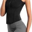 Flygo Women's Full Zip Sleeveless Workout Yoga Active Jacket Vest Golf Shirts, Black, M 