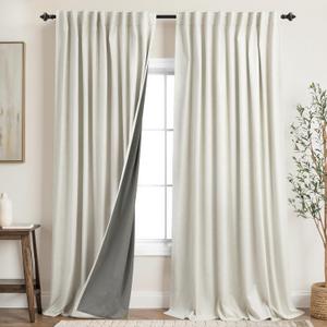 Extra Wide Linen Black Out Curtains Drapes 96 Inch Long 2 Panels Set Pleated Thermal Blackout Boho Modern Farmhouse 8FT Floor to Ceiling Curtains for Living Room 70 x 96 By Size