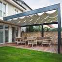 3' X 12' Waterproof Retractable Sun Shade Canopy, Pergola Shade Cover Silver Coated Polyester Fabric, Wave Sun Shade for Patio Garden Backyard Deck Trellis, Beige