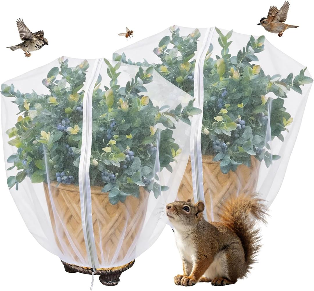 Blueberry Bush Netting Cover 2 Pack 4.5 x 4.5 ft, Bird Netting with Zipper & Drawstring, Reusable Berry Bush Netting for Lowbush Blueberries & Garden Plants, Bird Deer Insect and Poultry Barrier