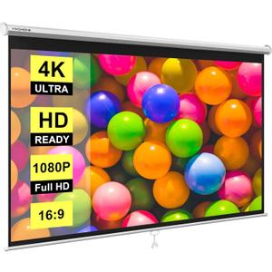 VIVOHOME Projector Screen Pull Down, 16:9 80 Inch Retractable Projection Screen, HD 4K Manual Pull Movie Screen for Home Theater, Cinema, Office (70x40 Inch White)