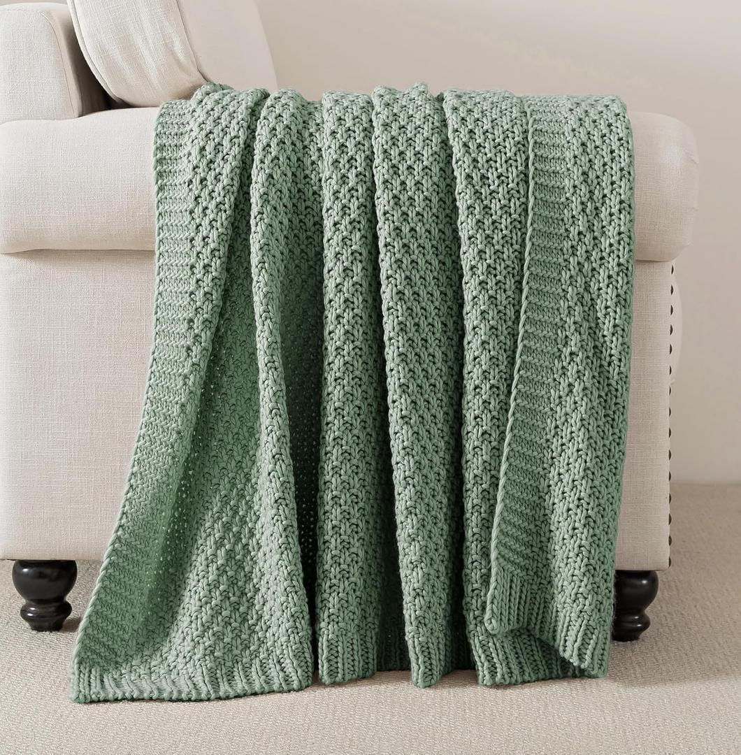 WDCOZY Chunky Cable Knit Throw Blanket Super Soft Warm Knitted Throw Blanket for Couch, Sofa, Chair, Bed Lightweight Breathable Cozy Comfortable Home Decorative Sage Green 50x60 Inches