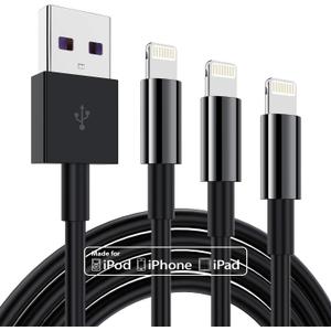 3 Pack Apple MFi Certified Charger Cable 6ft, Lightning to USB Cable Cord 6 Foot, 2.4A Fast Charging Apple Phone Long Chargers for iPhone 11/11Pro/11Max/ X/XS/XR/XS Max/8/7/6 Black