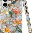 Case for iPhone 17 - Slim Fit Anti-Scratch Phone Case for Girl Women - Stained Glass Aesthetic Flowers (Glossy)