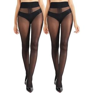 DancMolly Sheer Tights for Women High Waist Black T-Crotch Stockings, 2 Pairs