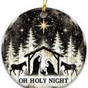 3 x Oh Holy Night Nativity Ornament 2025  Gift for Congregation, Rustic Christian Dcor Featuring Manger Scene with Baby Jesus, Mary, Joseph, Star of Bethlehem, Religious Keepsake for Faith-Based