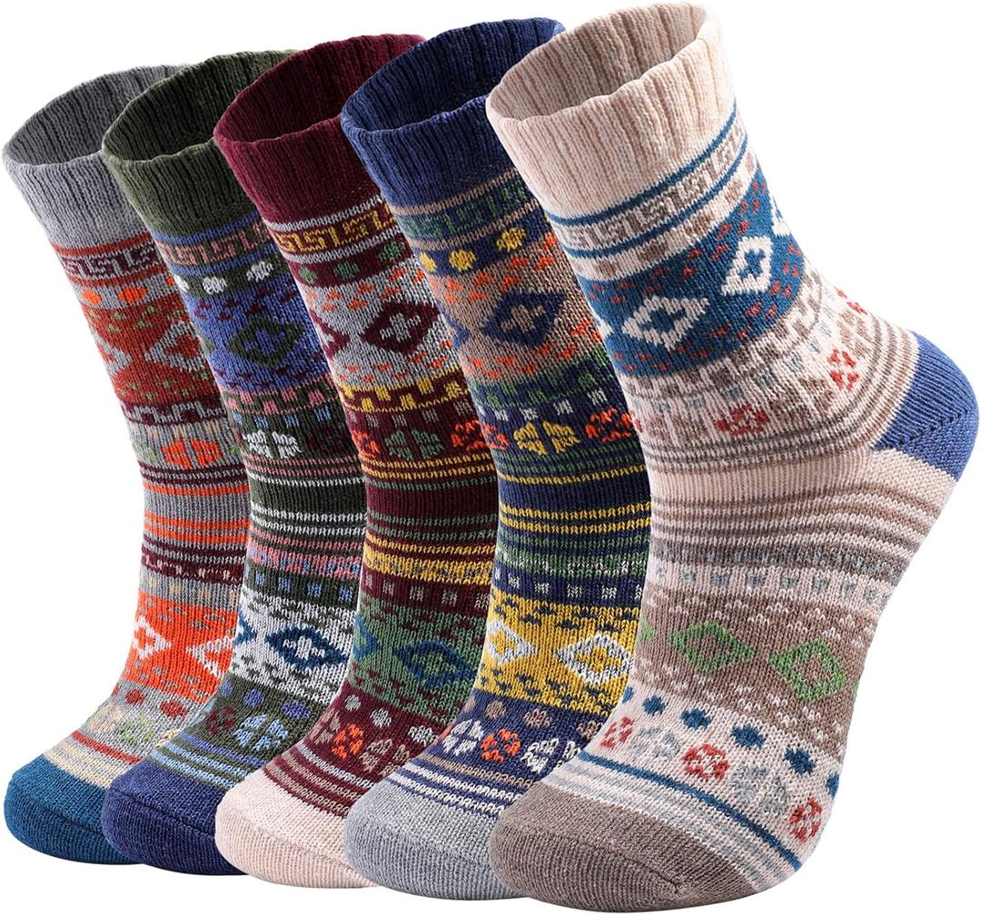 Wool Socks for Women - 5 Pairs Soft Cozy Knit Winter Warm Socks for Women Men