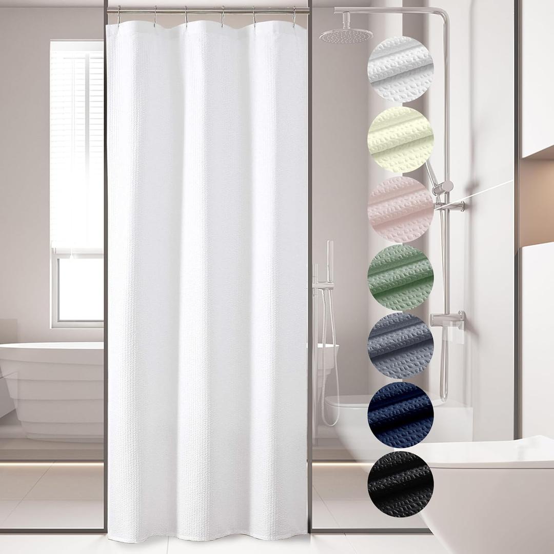 OVZME Berry Stall Fabric Shower Curtain 36 x 72 Inch - Soft & Waffle Small White Shower Curtain for Bathroom with Texture for Narrow Stall Size, Machine Washable Water Resistance, Hotel Style, White
