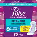 Poise Ultra Thin Incontinence & Postpartum Pads with Wings for Bladder Leaks, 4 Drop Moderate Absorbency, Regular Length, 90 Count, Packaging May Vary