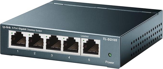 TP-Link TL-SG105, 5 Port Gigabit Unmanaged Ethernet Switch, Network Hub, Ethernet Splitter, Plug & Play, Fanless Metal Design, Shielded Ports, Traffic Optimization,Navy Blue