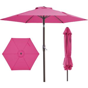 JEAREY 7.5FT Patio Umbrellas Outdoor Pool Umbrella Table Market Umbrella with 6 Ribs, Tilt Button for Deck Backyard Garden,Rose Pink