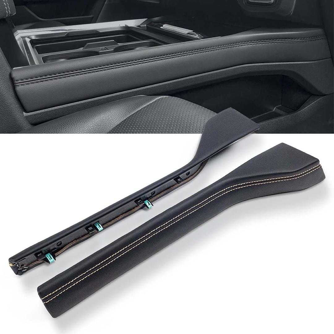 Front Floor Center Console Padded Black Leather Trim Panel Fit for Ford F250 F350 Super Duty 2023 2024 2025, Replace# PC3Z-2604609-CB PC3Z-2604608-CB PC3Z2604609CB PC3Z2604608CB