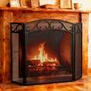 Fire Beauty Fireplace Screen 3 Panel with Handles Wrought Iron 51"(L) x31(H) Spark Guard Cover(Black)