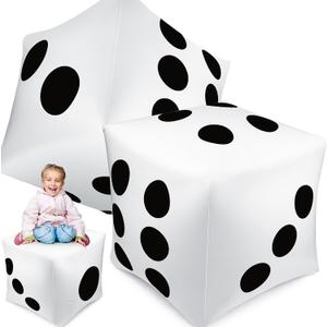 Lunmon 2 Pcs 40 Inch Jumbo Inflatable Dice Fun Giant Inflatable Dice Set Blow up Float Toys for Indoor Outdoor Broad Lawn Game Casino Theme Ludo Pool Birthday Party Decorations Favors(White)