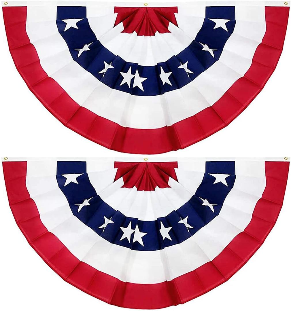 2 Pack 4th of July Decoration American Flag Bunting,USA Patriotic Pleated Half Fan Flag with Brass Grommets US Flag Banners for Fourth of July Decoration Independence Day Outdoor Decor 1.5x3 FT