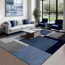 Washable Low-Profile Geometric Area Rug, 0.2 inch Thin Abstract Rug Design for Living Room & Bedroom Decor, 9x12 ft Blue Grey Modern Non-Slip Floor Rug