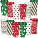 Pickmesh 12 Pcs Christmas Coffee Cups Gifts Bulk 16 oz Reusable Christmas Tree Snowflake Elk Pattern Tumblers with Lid Plastic Travel Coffee Mug for Women Coworkers Holiday Drinks