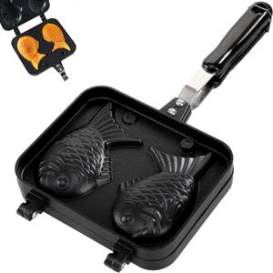 ZOOFOX Taiyaki Fish-shaped Cake Pan, Non-stick Waffle Cake Maker with Long Handle, Pancake Baking Double Pan Mold