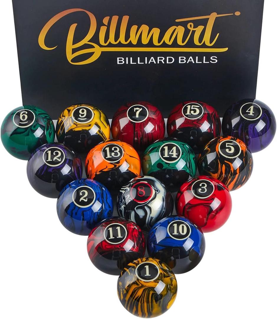 Premium Billiard Balls Pool Table Accessories 2-1/4" Regulation Size 16 Pool Balls Billiard Set (Marble Black)