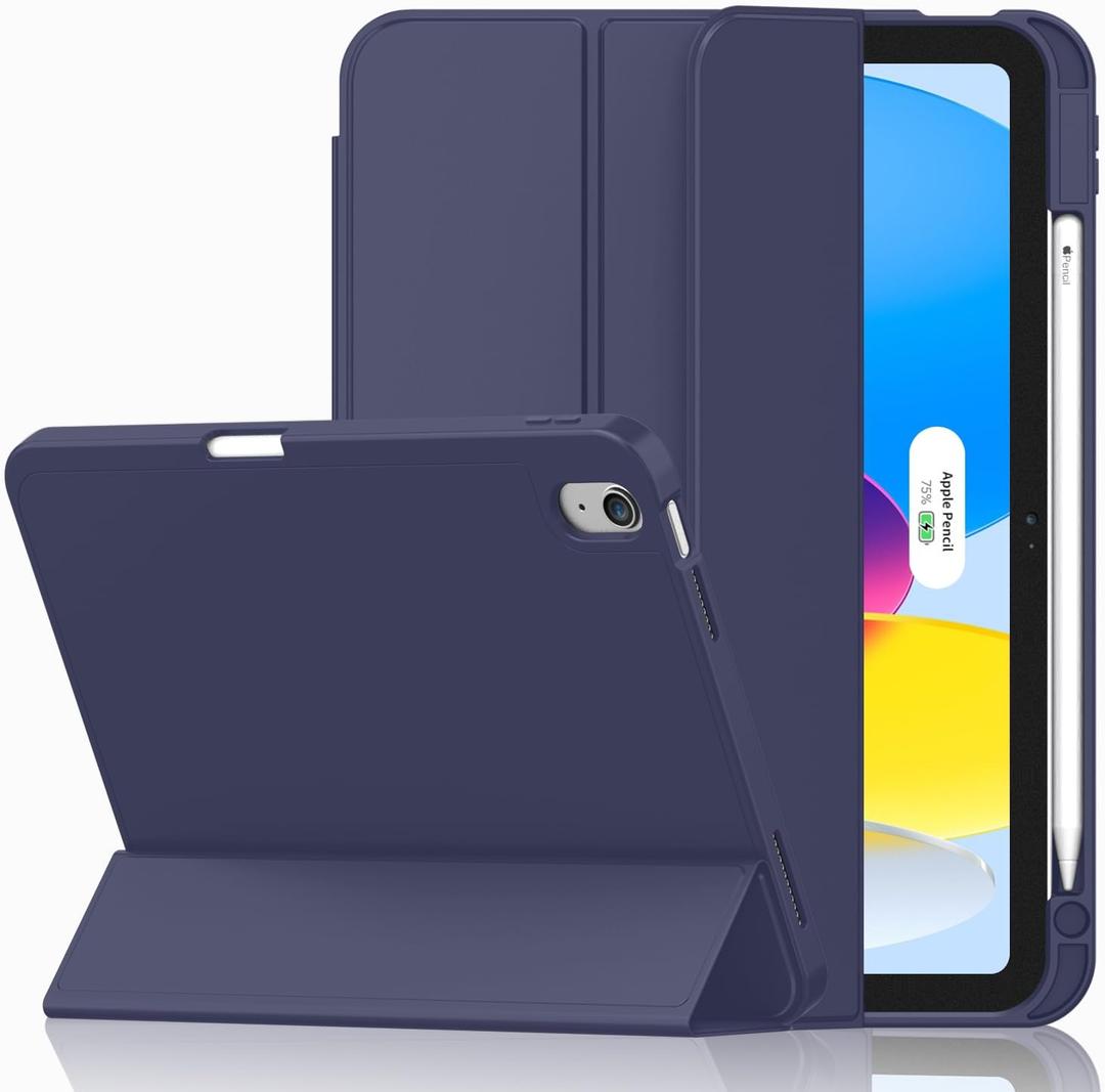iMieet Case for iPad (A16)/iPad 10th Generation [11-Inch 2025/10.9 Inch 2022], Trifold Stand Smart Cover with Pencil Holder and Soft TPU Back, Supports Touch ID(Dark Blue)