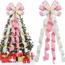 Riceshoot Extra Large Easter Tree Topper Bow, 53x13 Inches Pink Spring Bows for Wreaths with Bunny Ears Easter Tree Decorations Pink Burlap Bow for Spring Easter Home Indoor Outdoor Decor(Easter)