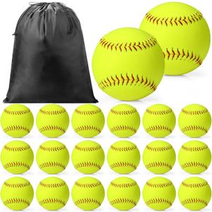 Sonwyoung 20 Pack Sports Practice Softball with Mesh Bag, Official Size and Weight Slowpitch Softball, Unmarked Leather Covered Youth Fastpitch Softball Ball Training Ball for Game Training (12 Inch)