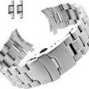 Curved End Replacement Watch Band 18mm 20mm 22mm 24mm Stainless Steel Watchband Double Lock Buckle Wrist Belt Watch Strap SB5ZWT (Silver)