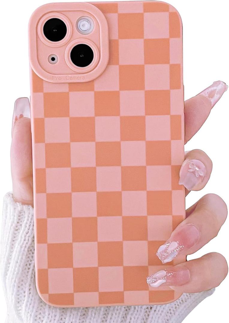 Lovmooful Compatible for iPhone 14 Case Cute Checkerboard Lattice Plaid with Color Design for Girls Women Soft TPU Shockproof Protective Girly for iPhone 14 Case-Pink