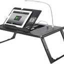 Foldable Laptop Bed Tray Tablet Charging Table Adjustable Lap Desk with Built-in 10000mAh Rechargeable Power Bank and LED Light - Portable Laptop Table Breakfast Food Table Reading Desk - Black