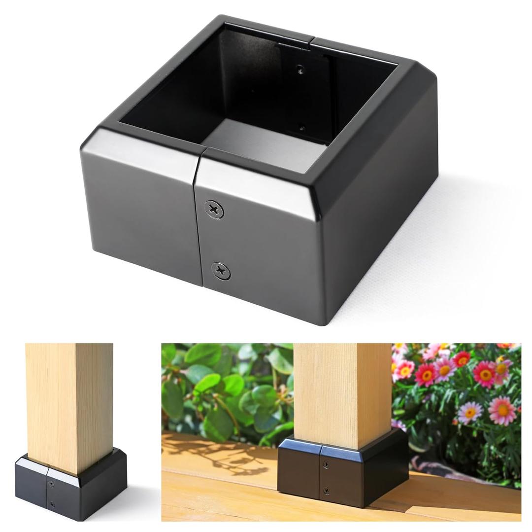 Deck Post Base Covers, Aluminum Post Cover 4"x4"(Actual 3.5"x3.5"), Split Post Base Trim Skirt for Deck railings, Patios (Black-4pcs)