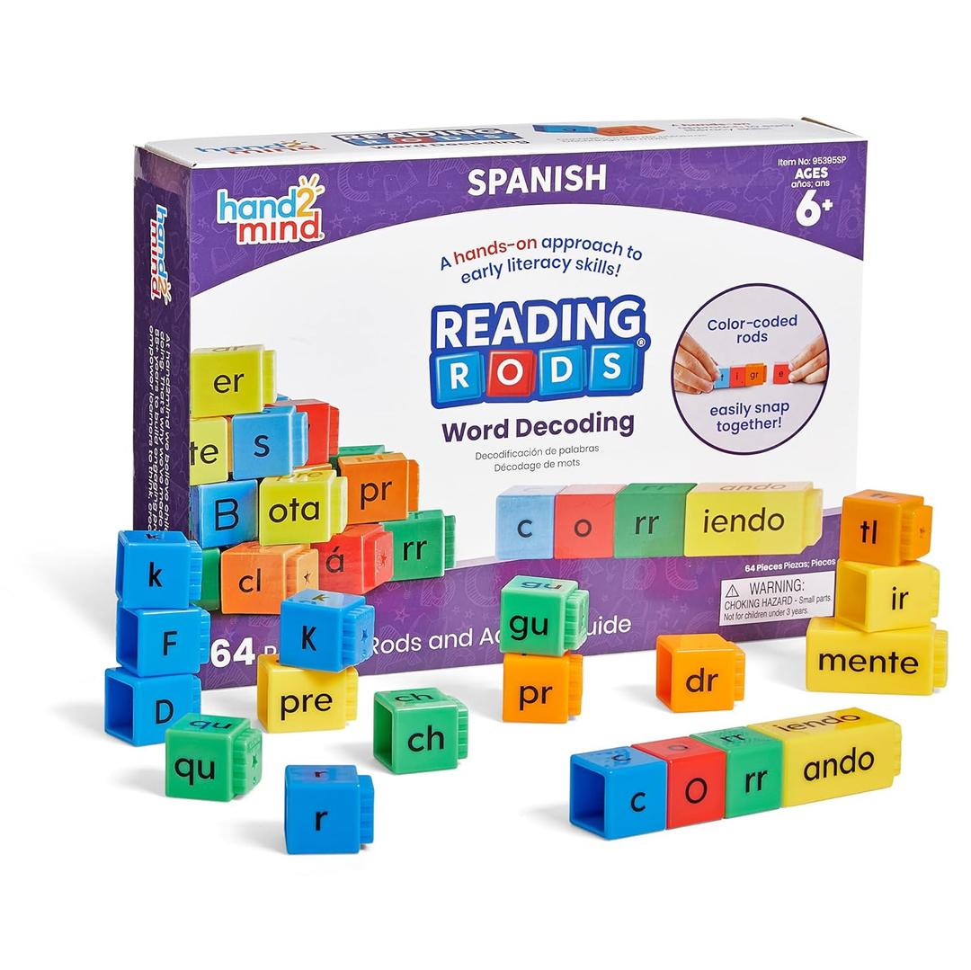 hand2mind Spanish Reading Rods Word Decoding, Word Building Activities, Alphabet Linking Cubes, Letter Blocks for Spelling, Learn Spanish for Kids, Spanish Classroom Must Haves