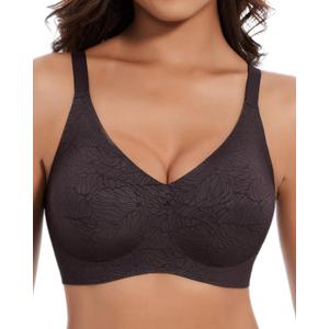 MOEOZLLO Womens Seamless Bras No Underwire Push Up V Neck Wireless Bralettes with Soft Support Full Coverage Floral Bra